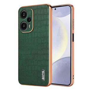 For Xiaomi Poco F5 AZNS Electroplated Frame Crocodile Texture Full Coverage Phone Case(Green)