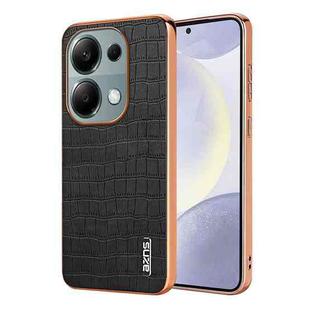 For Xiaomi Poco M6 Pro AZNS Electroplated Frame Crocodile Texture Full Coverage Phone Case(Black)