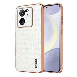 For Xiaomi 13T / 13T Pro AZNS Electroplated Frame Crocodile Texture Full Coverage Phone Case(White)