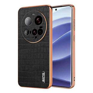 For Xiaomi 15 Ultra AZNS Electroplated Frame Crocodile Texture Full Coverage Phone Case(Black)