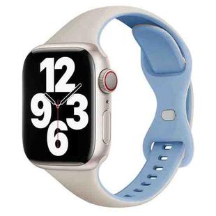 For Apple Watch SE 2023 44mm Two Color Slim Butterfly Buckle Silicone Watch Band(White Fog Blue)