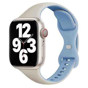 For Apple Watch Series 9 45mm Two Color Slim Butterfly Buckle Silicone Watch Band(White Fog Blue)