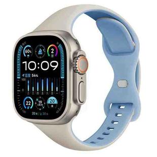 For Apple Watch Ultra 49mm Two Color Slim Butterfly Buckle Silicone Watch Band(White Fog Blue)