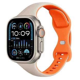 For Apple Watch Ultra 49mm Two Color Slim Butterfly Buckle Silicone Watch Band(Starlight Orange)