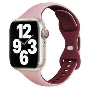 For Apple Watch Series 8 45mm Two Color Slim Butterfly Buckle Silicone Watch Band(Pink Wine Red)