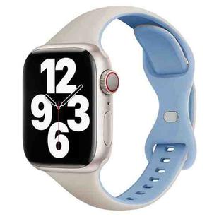 For Apple Watch Series 8 45mm Two Color Slim Butterfly Buckle Silicone Watch Band(White Fog Blue)