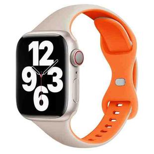 For Apple Watch Series 7 41mm Two Color Slim Butterfly Buckle Silicone Watch Band(Starlight Orange)