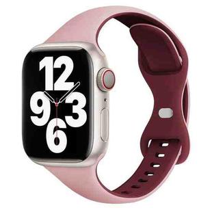 For Apple Watch Series 7 45mm Two Color Slim Butterfly Buckle Silicone Watch Band(Pink Wine Red)