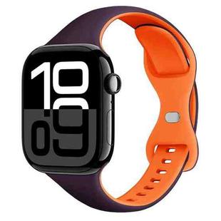 For Apple Watch Series 10 46mm Two Color Slim Butterfly Buckle Silicone Watch Band(Dark Purple Orange)