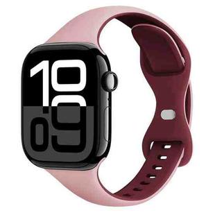 For Apple Watch Series 10 42mm Two Color Slim Butterfly Buckle Silicone Watch Band(Pink Wine Red)