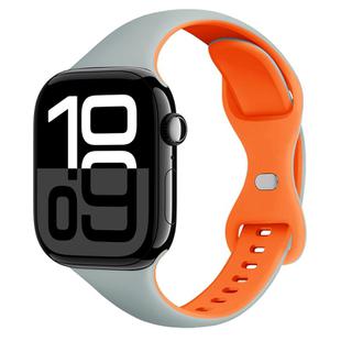 For Apple Watch Series 10 42mm Two Color Slim Butterfly Buckle Silicone Watch Band(Echeveria Blue Orange)