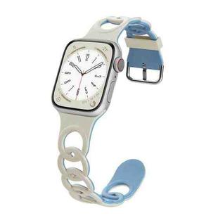 For Apple Watch Series 7 41mm Donut Hollow Silicone Watch Band(White Fog Blue)