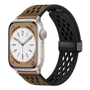 For Apple Watch Series 8 45mm Hole Style Folding Buckle PU Leather Watch Band(Taupe)