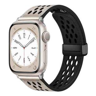 For Apple Watch Series 8 45mm Hole Style Folding Buckle PU Leather Watch Band(Starlight)