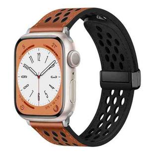 For Apple Watch Series 8 45mm Hole Style Folding Buckle PU Leather Watch Band(Brown)