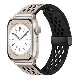 For Apple Watch Series 7 45mm Hole Style Folding Buckle PU Leather Watch Band(Starlight)