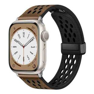 For Apple Watch Series 6 40mm Hole Style Folding Buckle PU Leather Watch Band(Taupe)