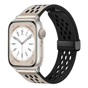 For Apple Watch Series 5 40mm Hole Style Folding Buckle PU Leather Watch Band(Starlight)