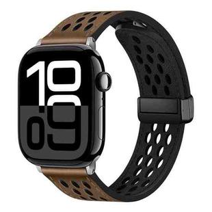 For Apple Watch Series 10 46mm Hole Style Folding Buckle PU Leather Watch Band(Taupe)