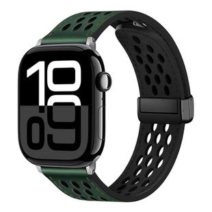 For Apple Watch Series 10 46mm Hole Style Folding Buckle PU Leather Watch Band(Fir Green)