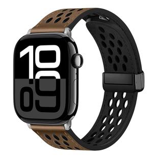 For Apple Watch Series 10 42mm Hole Style Folding Buckle PU Leather Watch Band(Taupe)