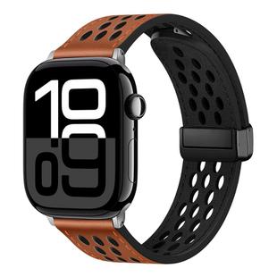 For Apple Watch Series 10 42mm Hole Style Folding Buckle PU Leather Watch Band(Brown)