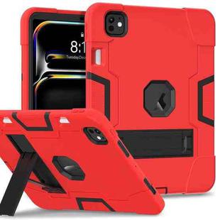 For iPad Pro 11 2024 Contrast Color Silicone Acrylic PC Tablet Case with Holder(Red Black)