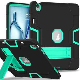 For iPad Air 13 2024 Contrast Color Silicone Acrylic PC Tablet Case with Holder(Black Mint Green)