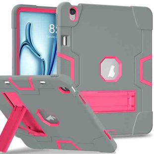 For iPad Air 13 2024 Contrast Color Silicone Acrylic PC Tablet Case with Holder(Grey Rose Red)