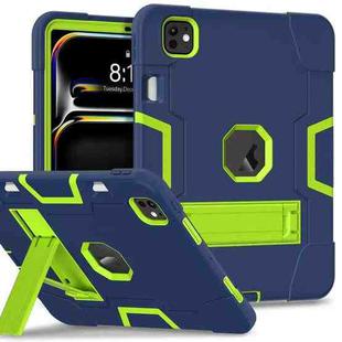 For iPad Pro 13 2024 Contrast Color Silicone Acrylic PC Tablet Case with Holder(Navy Blue Yellow Green)