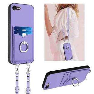 For iPhone SE 2022 / SE 2020 / 8 R20 Crossbody Rope Ring Card Holder Phone Case(Purple)