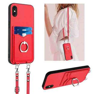 For iPhone XS / X R20 Crossbody Rope Ring Card Holder Phone Case(Red)