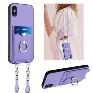 For iPhone XS / X R20 Crossbody Rope Ring Card Holder Phone Case(Purple)