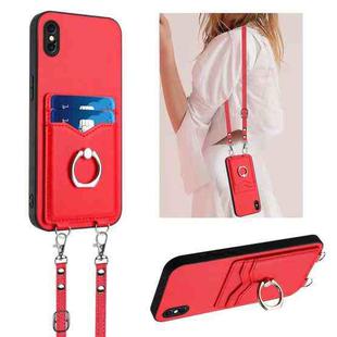 For iPhone XS Max R20 Crossbody Rope Ring Card Holder Phone Case(Red)