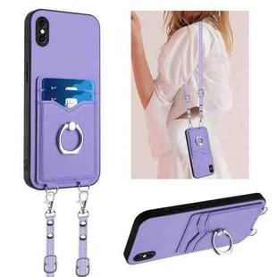 For iPhone XS Max R20 Crossbody Rope Ring Card Holder Phone Case(Purple)