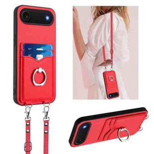 For iPhone Air R20 Crossbody Rope Ring Card Holder Phone Case(Red)