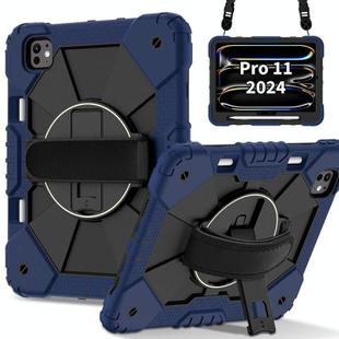 For iPad Pro 11 2024 Contrast Color Robot Silicone Hybrid PC Tablet Case(Navy Black)
