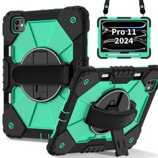 For iPad Pro 11 2024 Contrast Color Robot Silicone Hybrid PC Tablet Case(Black Mint Green)