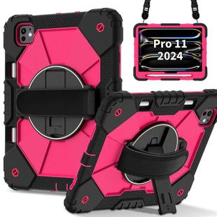 For iPad Pro 11 2024 Contrast Color Robot Silicone Hybrid PC Tablet Case(Black Rose Red)