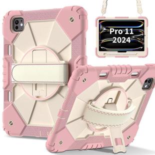 For iPad Pro 11 2024 Contrast Color Robot Silicone Hybrid PC Tablet Case(Rose Gold Beige)
