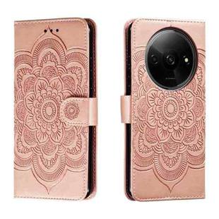 For Xiaomi Redmi A3 Sun Mandala Embossing Pattern Phone Leather Case(Rose Gold)