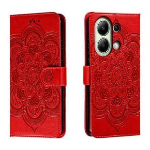 For Xiaomi Redmi Note 13 4G Sun Mandala Embossing Pattern Phone Leather Case(Red)