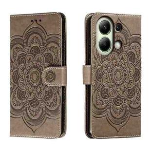 For Xiaomi Redmi Note 13 4G Sun Mandala Embossing Pattern Phone Leather Case(Grey)