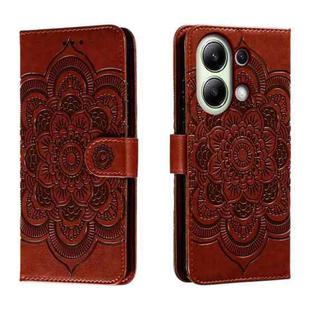 For Xiaomi Redmi Note 13 4G Sun Mandala Embossing Pattern Phone Leather Case(Brown)