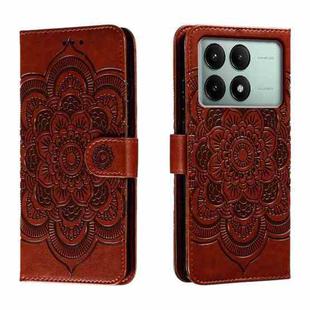 For Xiaomi Redmi K70E Sun Mandala Embossing Pattern Phone Leather Case(Brown)