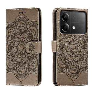 For Xiaomi Redmi Note 13R Pro Sun Mandala Embossing Pattern Phone Leather Case(Grey)