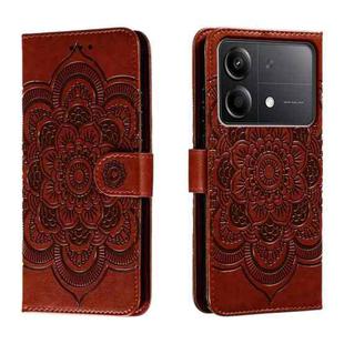 For Xiaomi Redmi Note 13R Pro Sun Mandala Embossing Pattern Phone Leather Case(Brown)