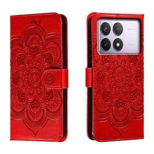 For Xiaomi Redmi K70 Sun Mandala Embossing Pattern Phone Leather Case(Red)