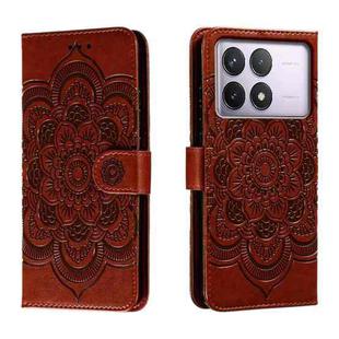 For Xiaomi Redmi K70 Sun Mandala Embossing Pattern Phone Leather Case(Brown)