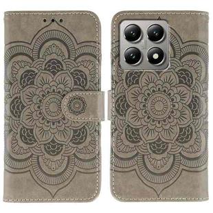 For Xiaomi 14T Sun Mandala Embossing Pattern Phone Leather Case(Grey)